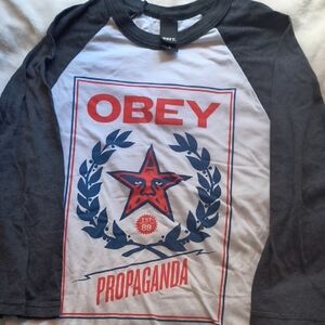 Obey Red and Blue Propaganda Raglan Tee